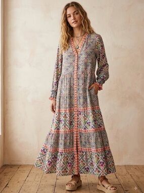 Printfresh Peach-Trim Floral Maxi Dress